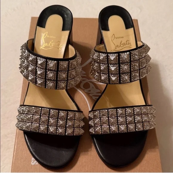 Christian Louboutin Myriadiam 55 Black and Silver Studded Sandals